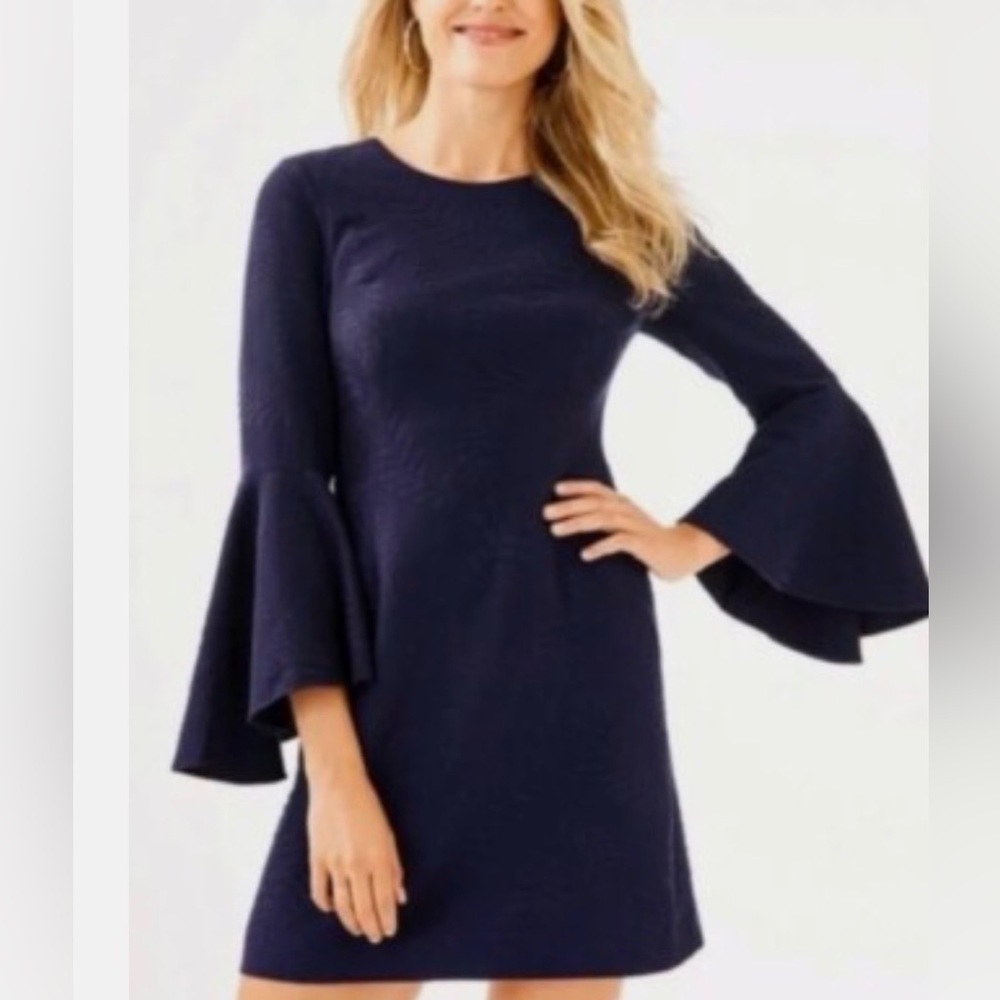 Lilly Pulitzer Kayla Stretch Dress – True Navy Fern Pucker Jacquard - Size 6